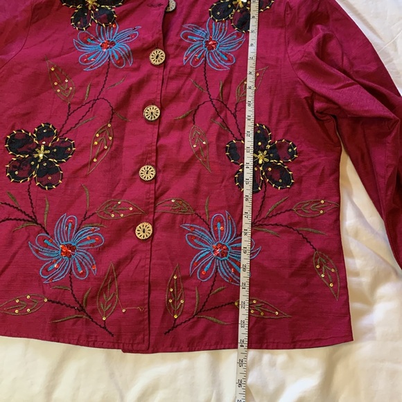 Embroidered Jacket Women’s 1X Button Down Mandarin Collar Berry.   K1 - Picture 10 of 11